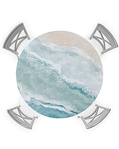 Summer Ocean Round Fitted Tablecloth 55-60in Beach Seaside Waterproo...