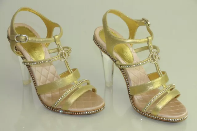 CHANEL 20C Tweed Leather Chain CC Raffia Platform Wedge Heel Sandals Shoes  $1175
