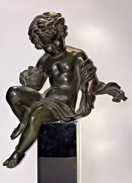 angelot Putti AU NID oiseaux sculpture pediment Bronze pendule Kaminuhr Clock