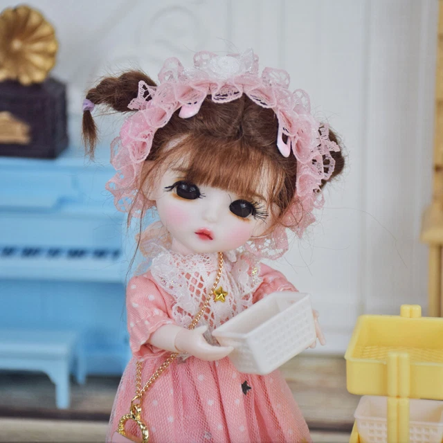 Bambola 1/8 BJD Carino regalo per bambini corpo 6 pollici + occhi + parrucca + scarpe + set completo abito 6