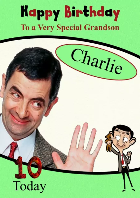 personalised birthday card Mr bean daughter son grandson birthday card