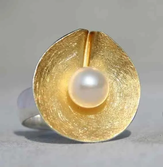 Perlen Ring SWZ-Perle Sterlingsilber 925 Vergoldet Größe 56, 58 Damen  PR001