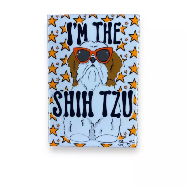 Funny Shih Tzu Magnet Retro Dog Portrait Decor Gift Handmade 2x3" Brown & White