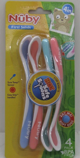 Nuby First Solids Hot Safe Spoons 4 pack 4+m BPA Free New!