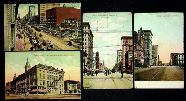 1910's Lot Of 4 Photo Postcards Dayton Ohio Main Street Downtown Scenes Pruden