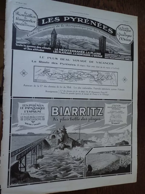 BIARRITZ rocher de la VIERGE Route des PYRENEES pub papier ILLUSTRATION 1926