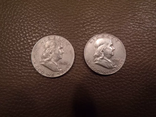 1962p Franklin Half Dollar, vg-f, 1962d Franklin Half Dollar, f.