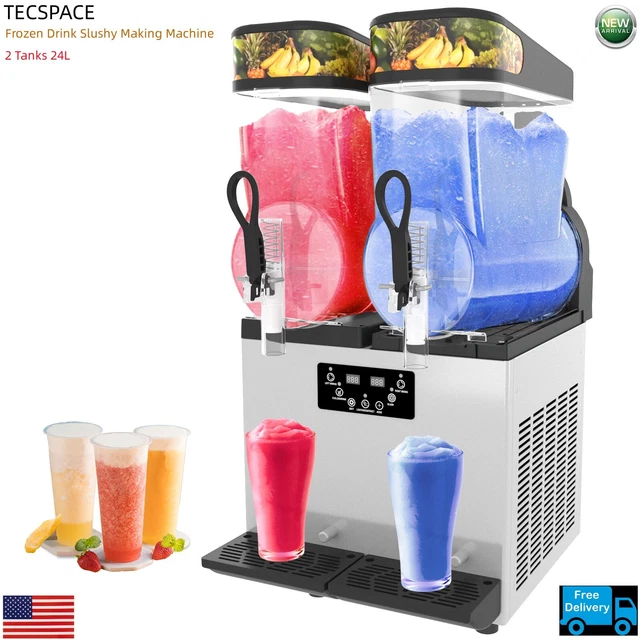 TECSPACE New Commercial 110V 950W 2 Tanks 24L Frozen Drink Slushy Making Machine