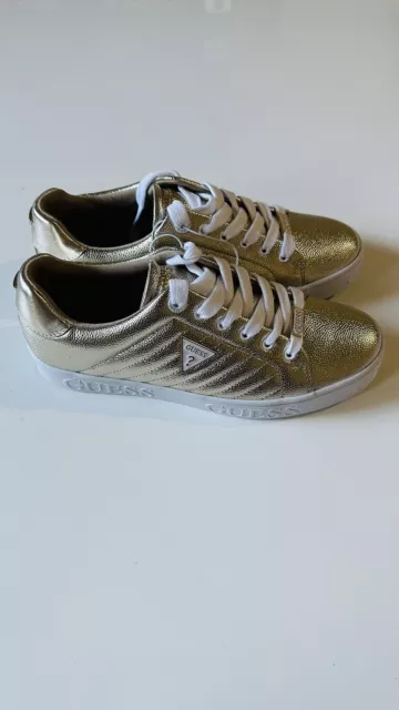 BRAND NEW Guess  Gold Womens Leather Trainers SIZE UK 7