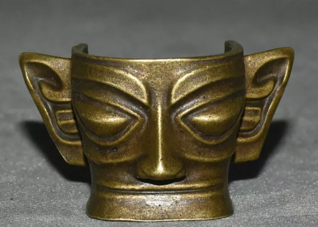 5CM Ancienne Dynastie Bronze Sanxingdui Personnes Personne Tête Masque Statue