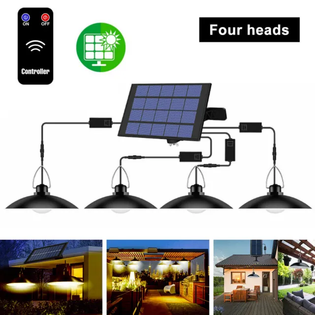 1/2/3/4 Head LED Solar Powered Pendant Wall Light Lamp Garden Yard Shed Lighting