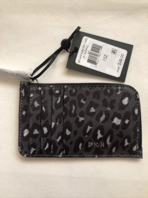 DKNY Bryant Park EW Gray, Black & White Leopard Print Card Wallet NWT 3