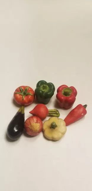 Dollhouse miniature ceramic bisque vegetables fruit peppers tomato eggplant 8pcs 3