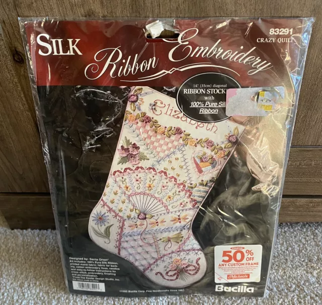 Kit de bordado de cinta de seda Bucilla 83291 edredón loco medias navideñas nuevo de nuevo