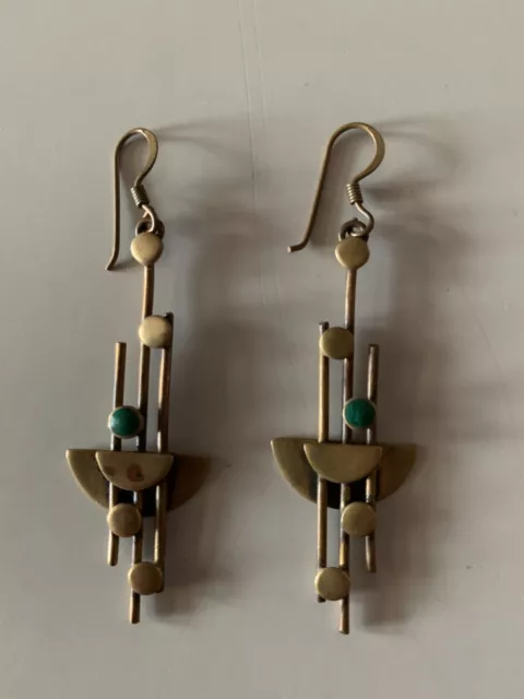 Rare Boucles D'oreilles Laiton Art Deco