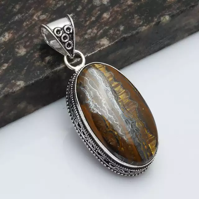 Iron Tiger Eye Gemstone Ethnic Antique Design Pendant Jewelry 2.4" AP-45422