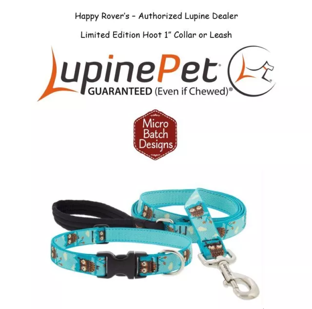 Lupine Lifetime Guaranty Dog Leash or Collar-Limited Pattern  1" - Owls - HOOT