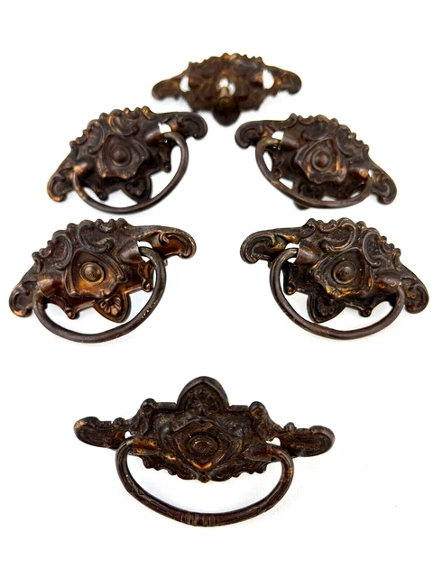 Antique Drop Bail Pulls Drawer Dresser Hardware Ornate Backplate Matching #H21
