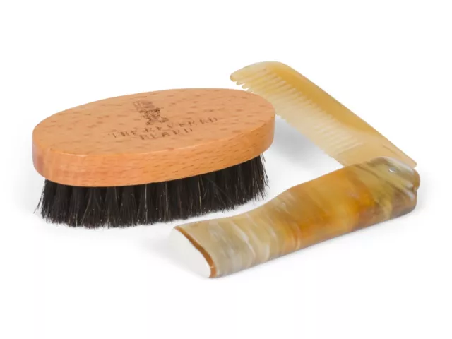 Ox Horn Moustache & Beard Comb and Boar Bristle Beard Brush Set by Revered Beard