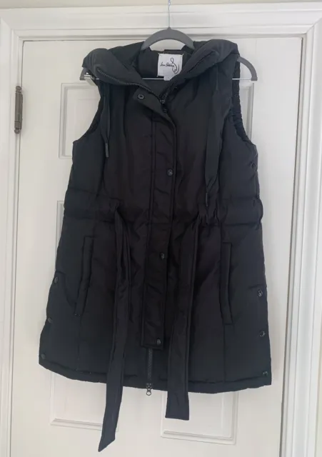 Sam Edelman Black Hooded Puffer Vest jacket w/ Tie Waist size XS