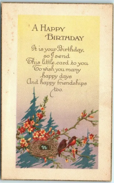 POSTCARD - A Happy Birthday - Greeting Card - Flowers and Bird Art ...