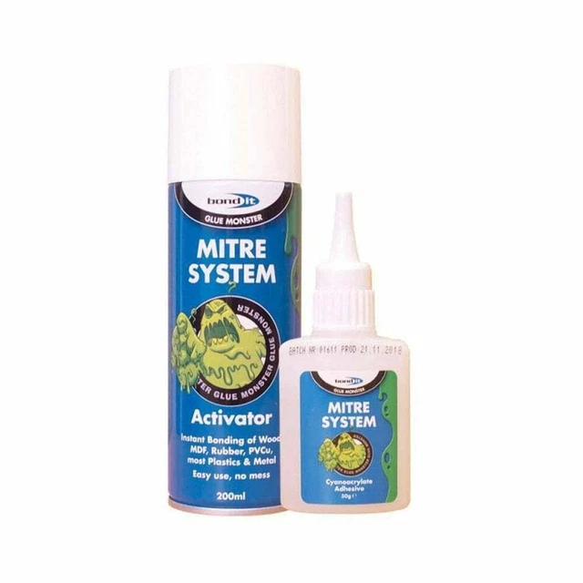 BOND IT Mitre Binding System Kit ATTIVATORE 200ML & SUPERCOLLA Giunto istantaneo rapido