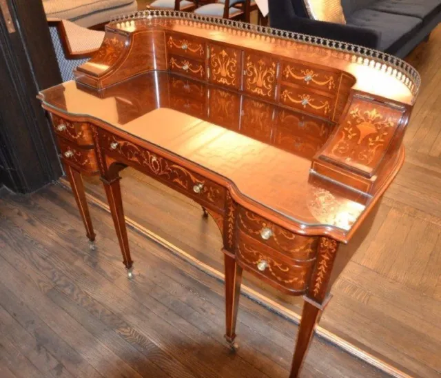 WOW! 19th Century mahogany Carlton Desk inlaid, glass writing surface