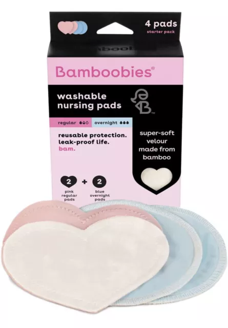 Bamboobies® Washable Nursing Pads For Breastfeeding, Reusable Breast, 2 Pair NEW
