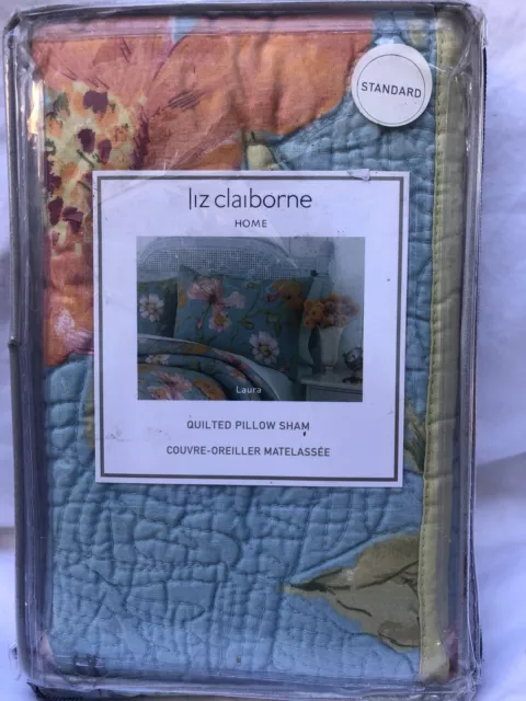 New Blue Floral Liz Claiborne, Laura Pillow Sham Standard Size