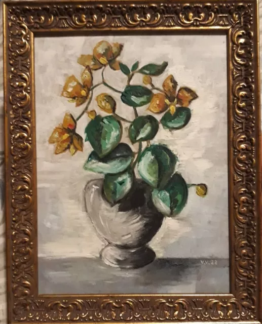 QUADRO OLIO DIPINTO SU TELA vaso  Fiori  "orchidea" natura morta 20x26 cm