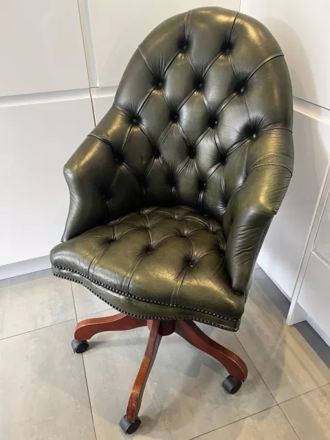 Vintage - Green Leather Chesterfield Directors  Swivel Tilt Chair