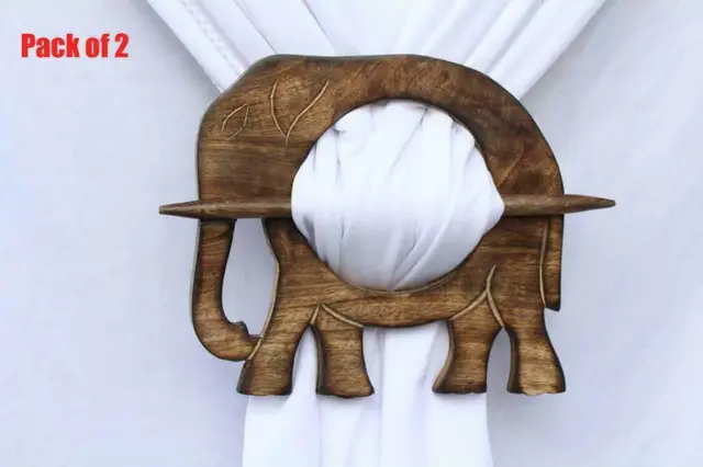 Home Decor Wooden Elephant Shape Curtain Tie backs Drapery Holdback Set of 2
