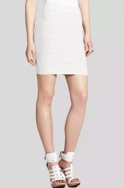 BCBGMAXAZRIA Women's Gardenia Ivory White Simone Textured Power Skirt $138 2