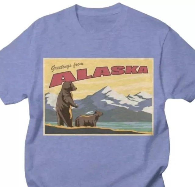 Alaska Postcard T Shirt XL -  OR CHOOSE SIZE S-3XL Cornflower Heather Color