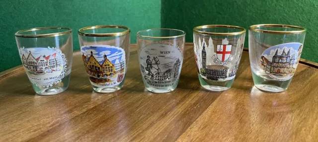 Lot Of 5 Unique Vintage European Shot Drinking Glass 2”