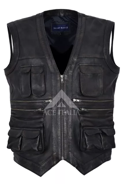 Mens Leather Waistcoat Black Bronze Jurassic World Movie Inspire REAL NAPA 1188