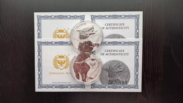 2x1 Oz Fenrir 2022 Doppelkapsel 5 Mark Germania Beasts Silber Germania Mint