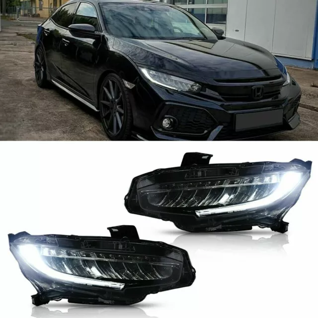 Pair LED Headlights For 2016-2021 Honda Civic With Sequential Turn Signal A Set