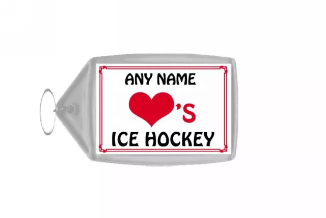 Love Heart Ice Hockey Personalised Keyring