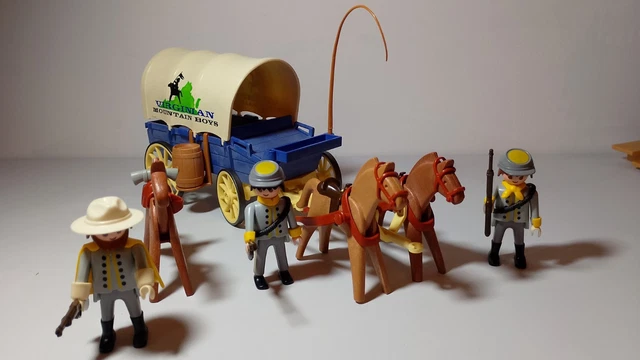 Lot Playmobil Vintage 3785 - Guerre De Sécession Nordistes/sudistes Chariot Fusils 1994