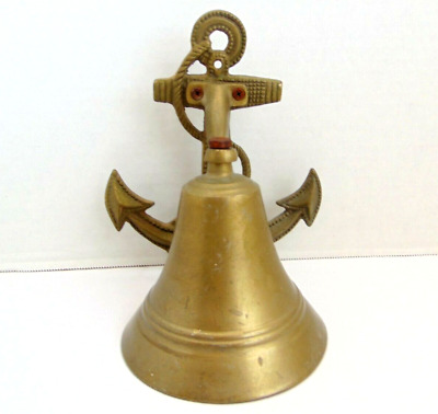 Vtg Brass Wall Hanging Bell Anchor, Rustic Collectible Coastal Nautical Decor 7"