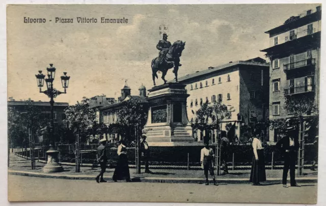 Cartolina Livorno piazza Vittorio Emanuele animata monumento paesaggistica T1