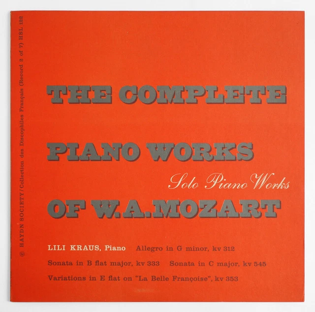 LILI KRAUS Mozart piano sonatas vol.2 US 1955 Haydn society DF HSL 122 FD LP LILI KRAUS Mozart piano sonatas vol.2 US 1955 Haydn society DF HSL 122 FD LP