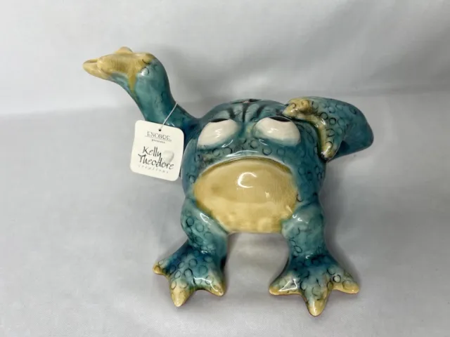 Vintage 2002 Blue Bullfrog Frog Unique Teapot Kelly Theodore Creations With Tags