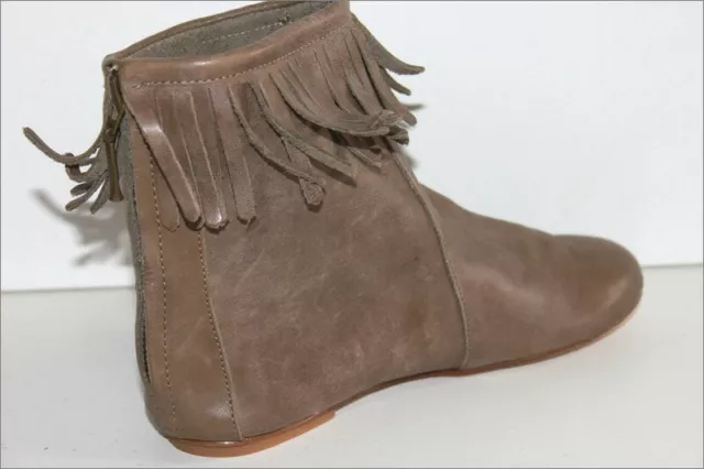 SANDRO Bottines Boots à Franges Cuir Marron Gabardine T 36 TBE