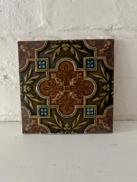 Single Reclaimed Green Brown Victorian Tile England