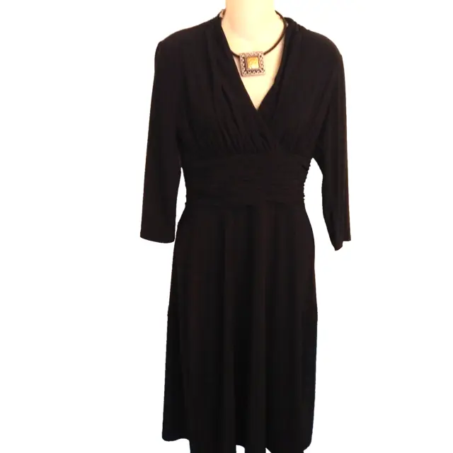 KASPER Womens Size 6 Vneck Black Jersey Dress Ruched Waist Cocktail Or Casual