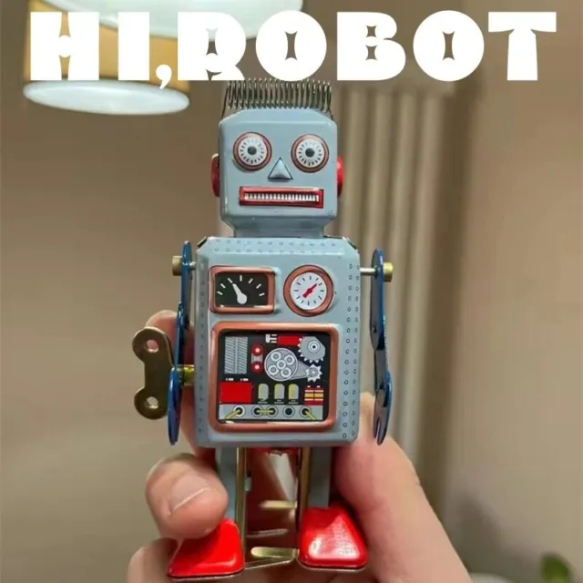 Mechanical Clockwork Wind Up Walking Tin Robot Vintage Kid Birthday Toy Gift
