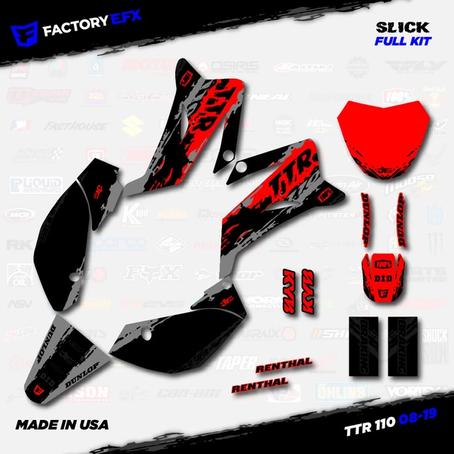 Fly Racing Ttr Graphics GRAY & RED Slick Racing Graphics fits 2008-2025 YAMAHA TTR110 TTR 110 ...