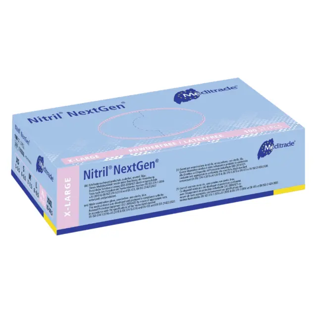 Guantes de nitrilo Meditrade NextGen EN 455, sin polvo, azul, 100 ud.